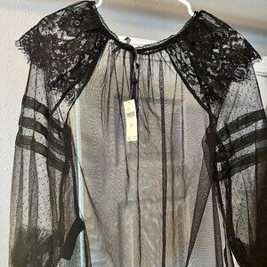 NWT Anthropologie Black Sheer Lace Mesh Blouse Top XXS NWT